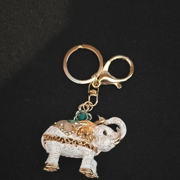 Gold and White Elephant Keychain/Purse Charm - Picture 1 of 2